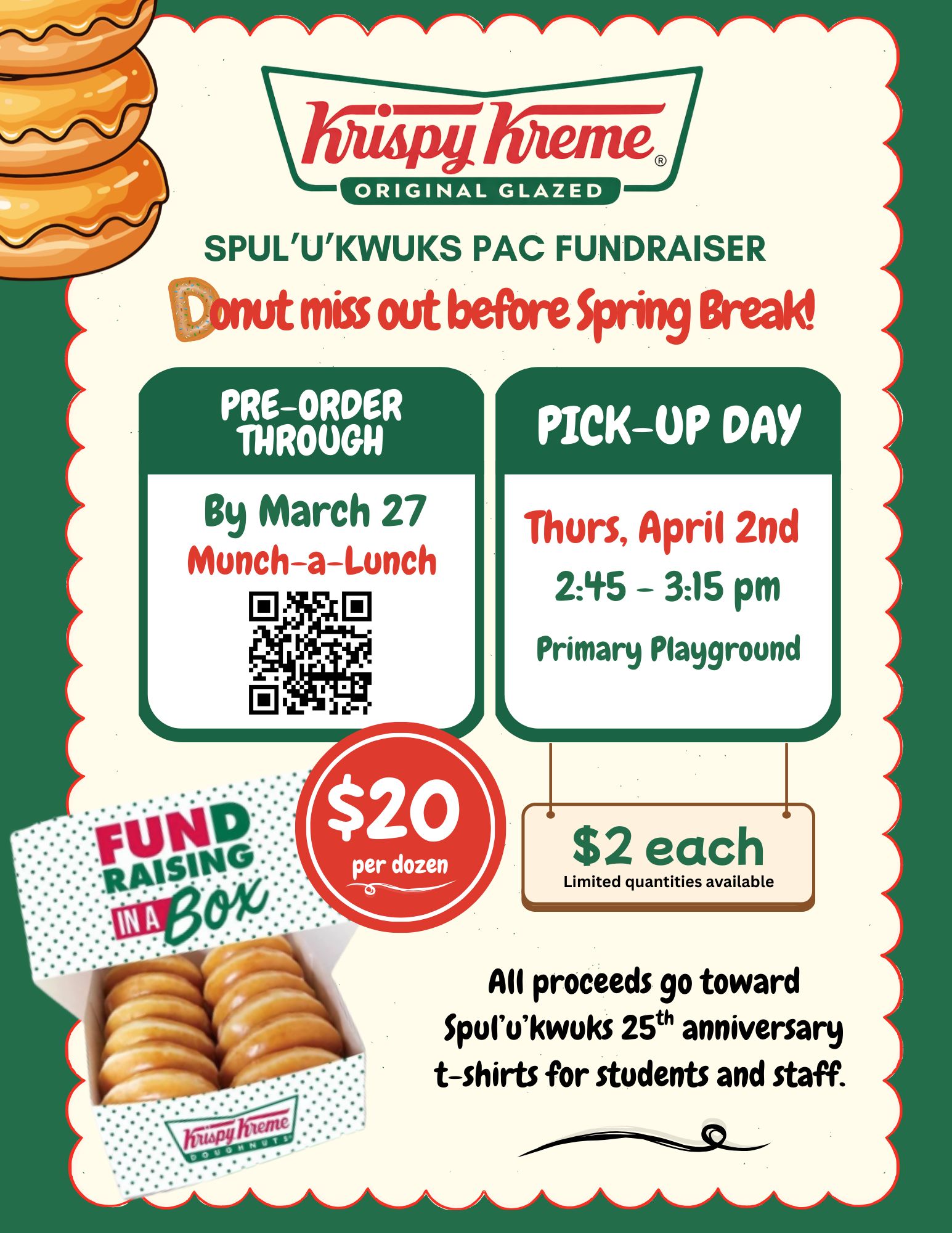 Spul'u'kwuks Elementary School Krispy Kreme Donut Fundraiser 2026
